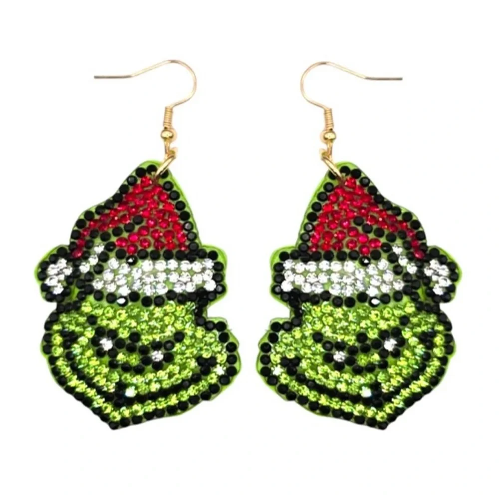 NIP Adorable Grinch‎ bling earrings! 2” drop.